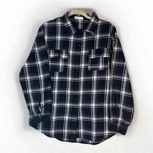 Romwe Flannel Shirt Men’s Size S Black White Plaid Button Up Flap Pockets